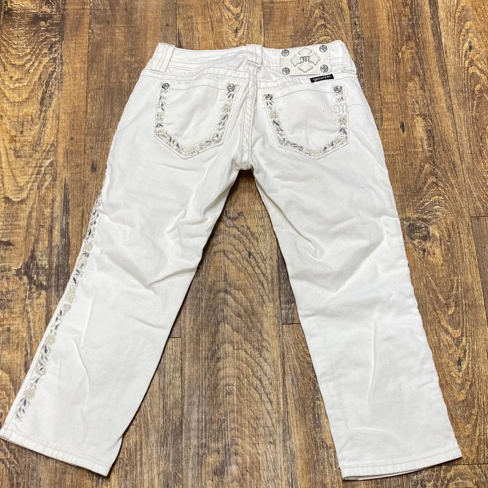 Miss Me‎ size 25 white capris Jeans with embroidery embellished pockets stretch - Picture 5 of 14